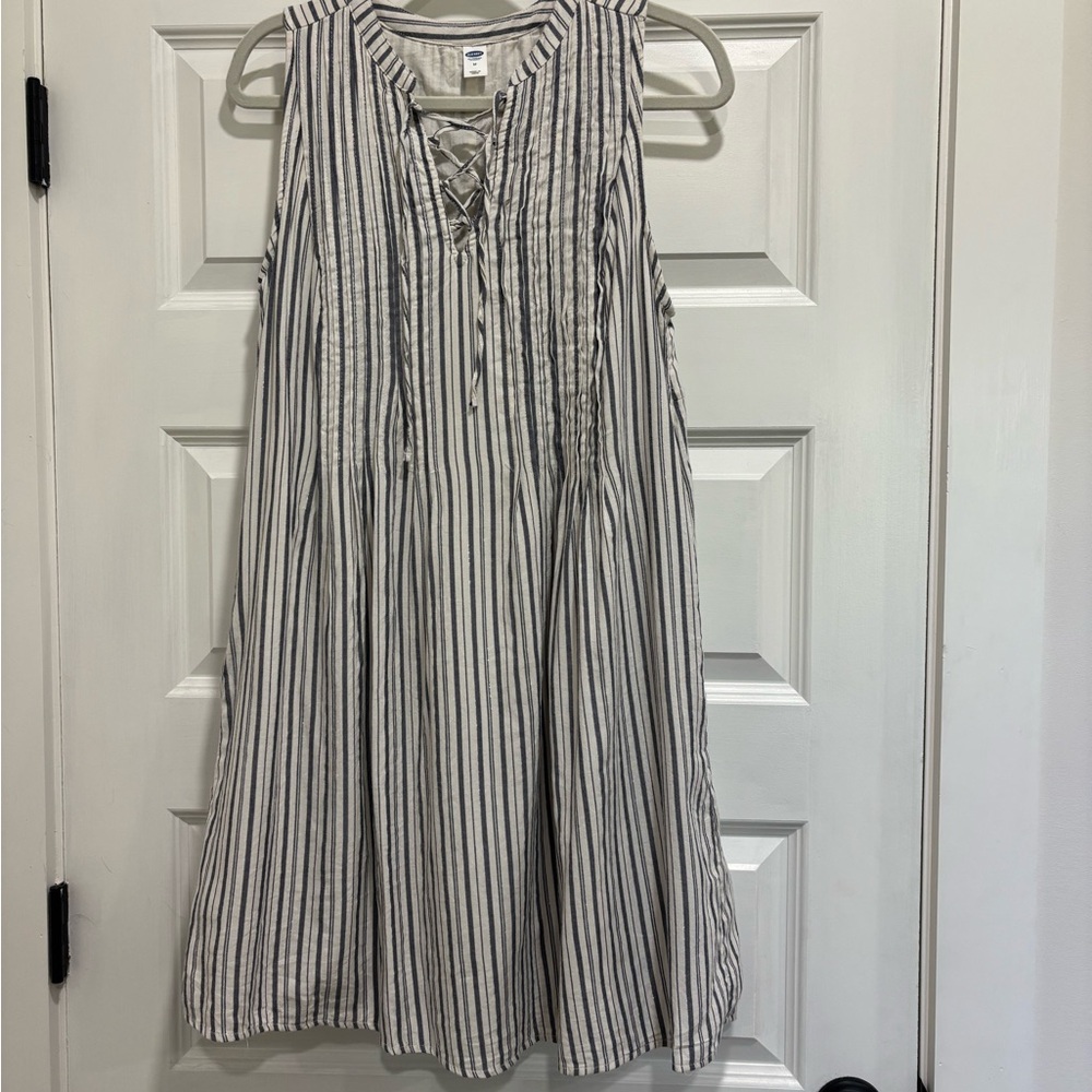 Old Navy Navy and White Striped Lace-Up Top